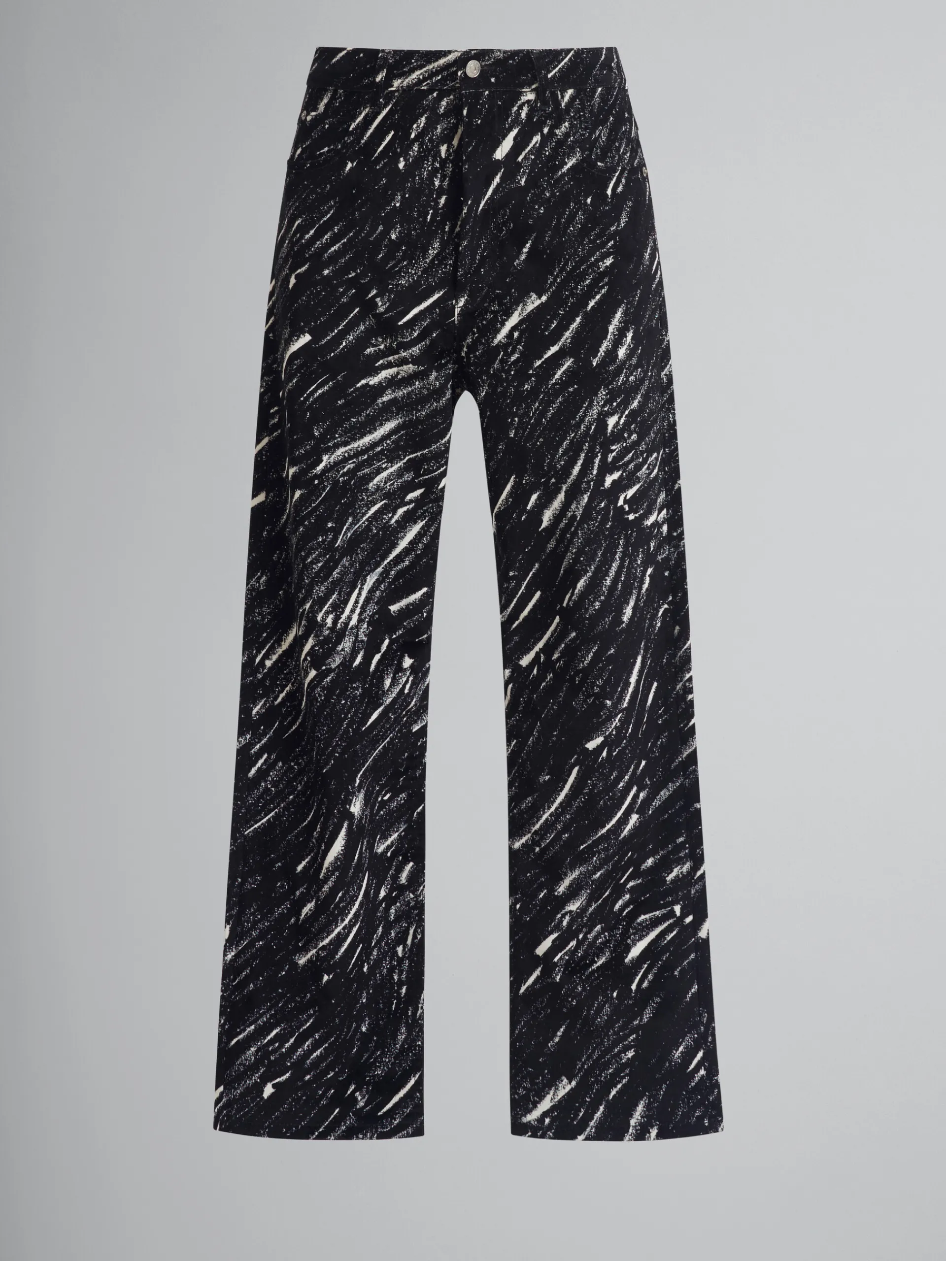 Denim | Pants>Marni Flocked Denim Wide-leg Jeans With Crayon Print BLACK
