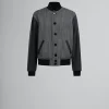 Coats & Jackets>Marni Herringbone Wool Jacket With Leather Sleeves BLACK