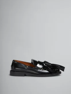 Lace Up & Loafers>Marni Leather Bambi Loafer With Maxi Tassels BLACK