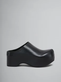 Flats>Marni Leather Chunky Clog Sabot BLACK