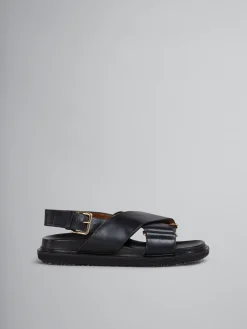 Slides & Sandals | Fussbett>Marni Leather Fussbett BLACK