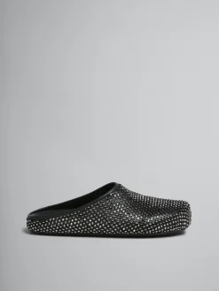 Fussbett Sabot>Marni Leather Fussbett Sabot With Rhinestones BLACK