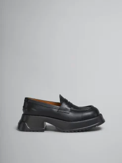 Flats>Marni Leather Loafer With Platform Sole BLACK