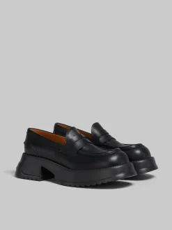 Flats>Marni Leather Loafer With Platform Sole BLACK