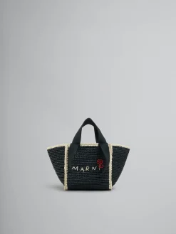 Tote Bags>Marni Black Macramé Sillo Small Shopper BLACK/IVORY/BLACK
