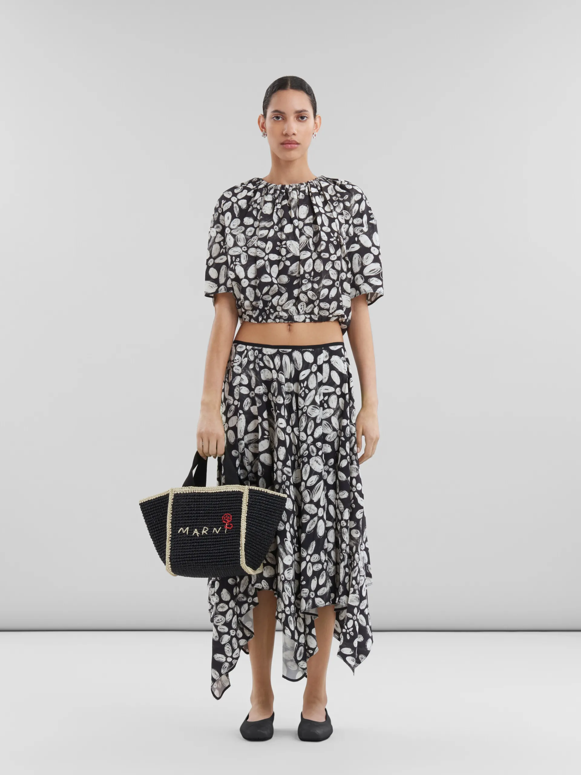 Tote Bags>Marni Black Macramé Sillo Small Shopper BLACK/IVORY/BLACK