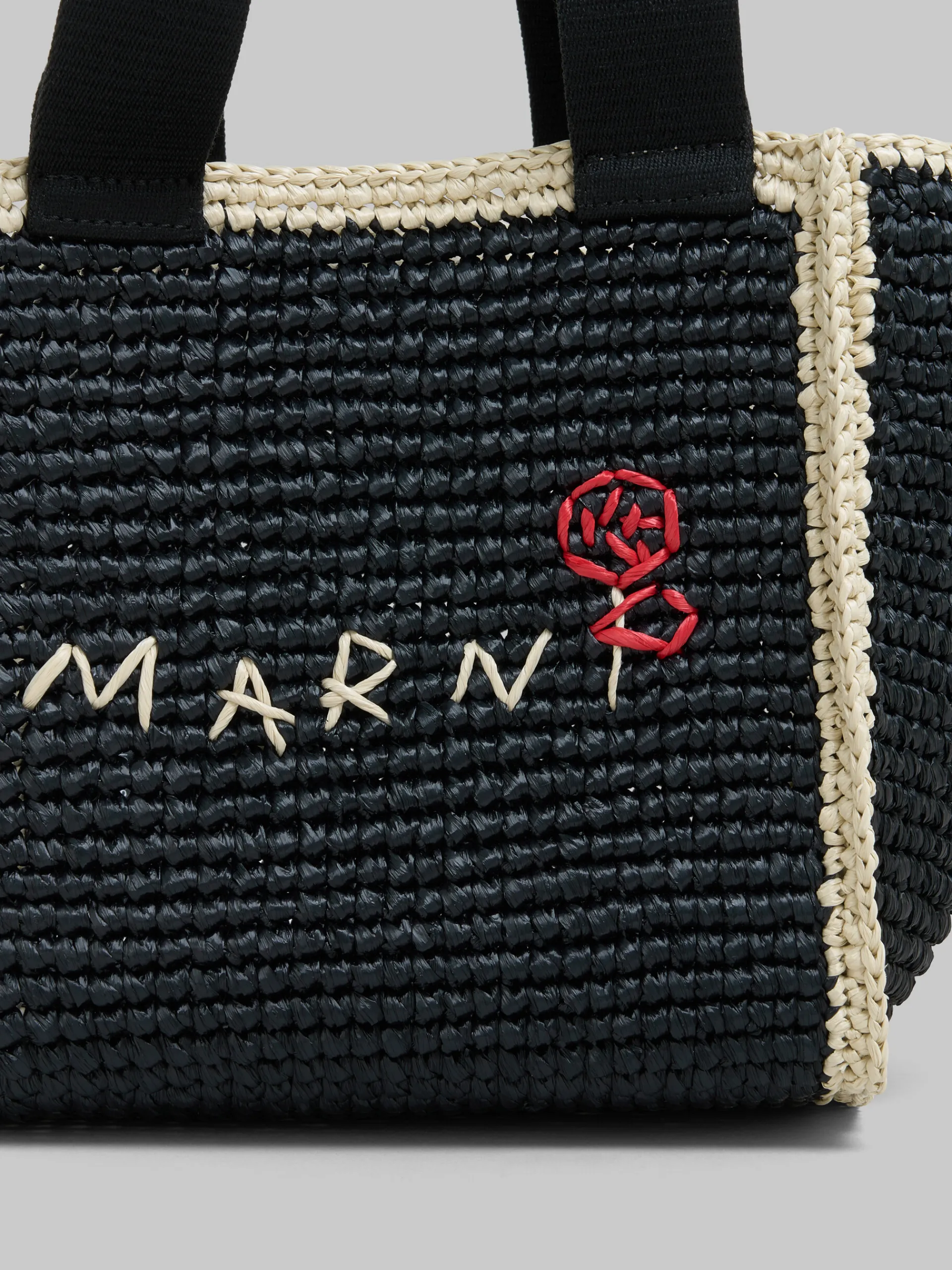 Tote Bags>Marni Black Macramé Sillo Small Shopper BLACK/IVORY/BLACK