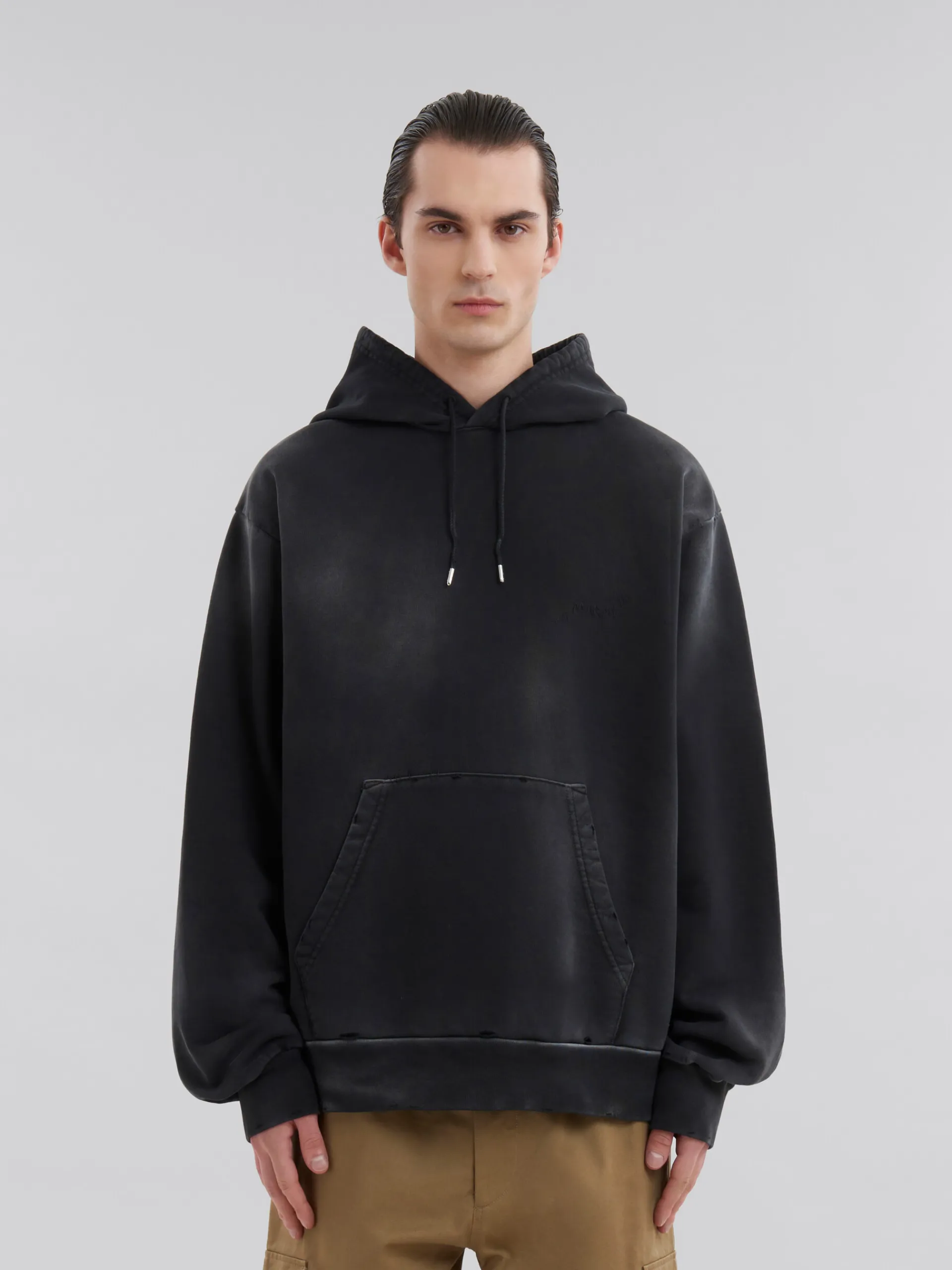 Sweatshirts>Marni Organic Cotton Hoodie With Mending BLACK