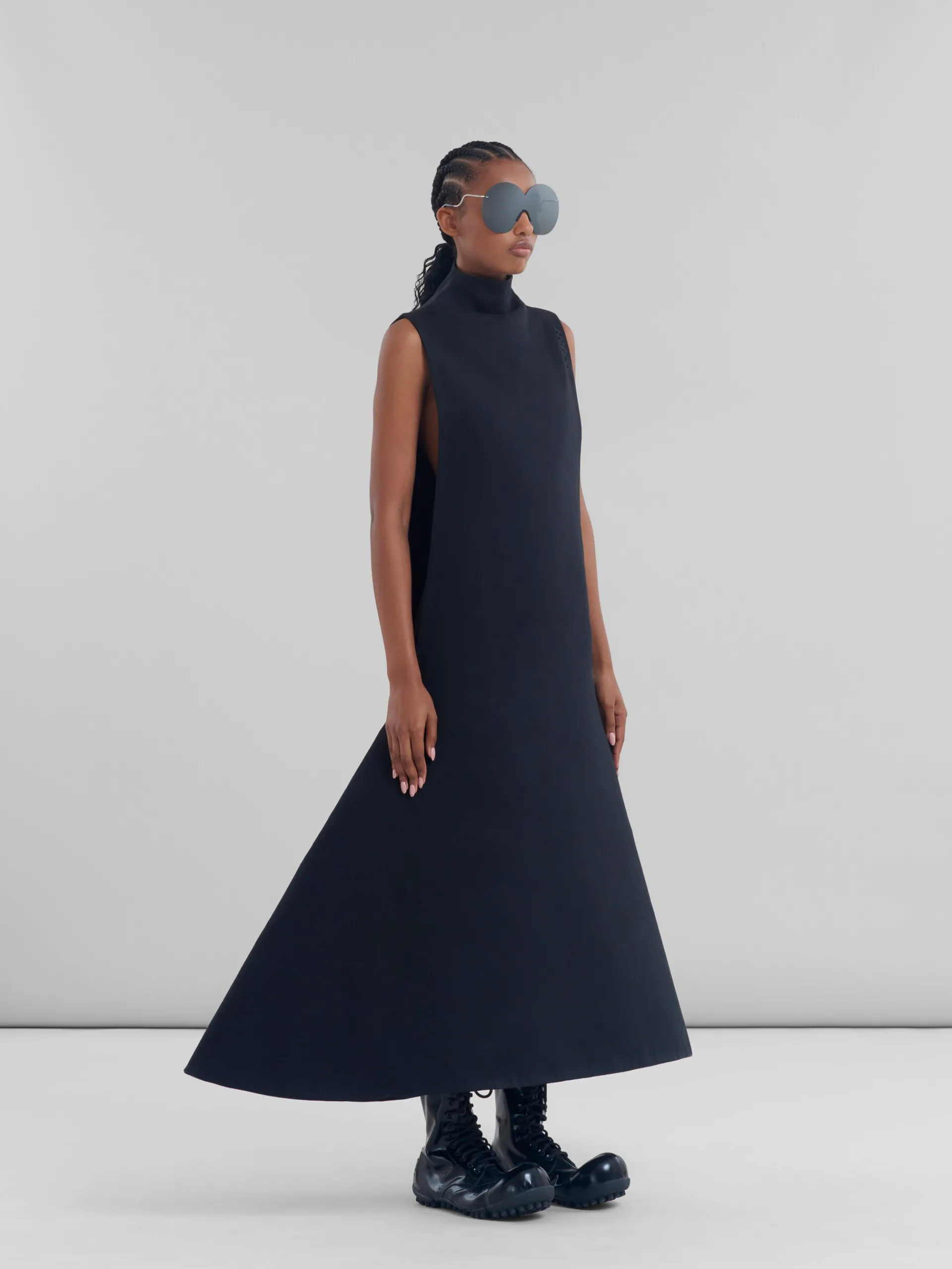 Dresses>Marni Organic Cotton Satin A-line Dress BLACK