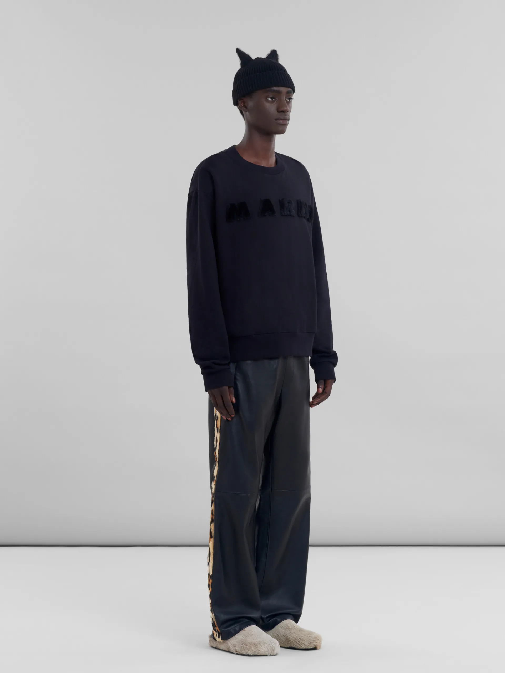 Tops & T-Shirts | Sweatshirts>Marni Black Organic Cotton Sweatshirt With Logo NERO