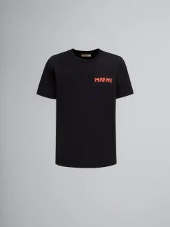 Tops & T-Shirts>Marni Organic Cotton T-shirt With Patch BLACK