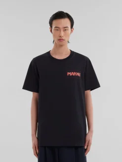 Tops & T-Shirts>Marni Organic Cotton T-shirt With Patch BLACK