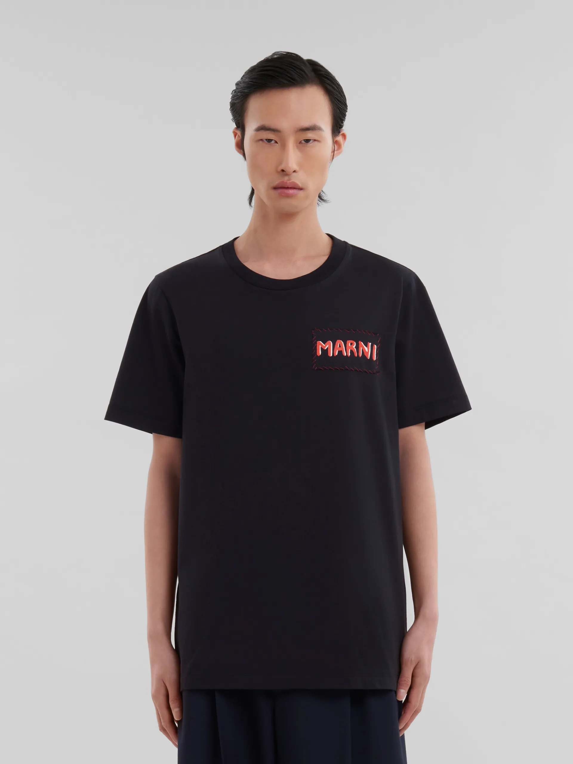 Tops & T-Shirts>Marni Organic Cotton T-shirt With Patch BLACK
