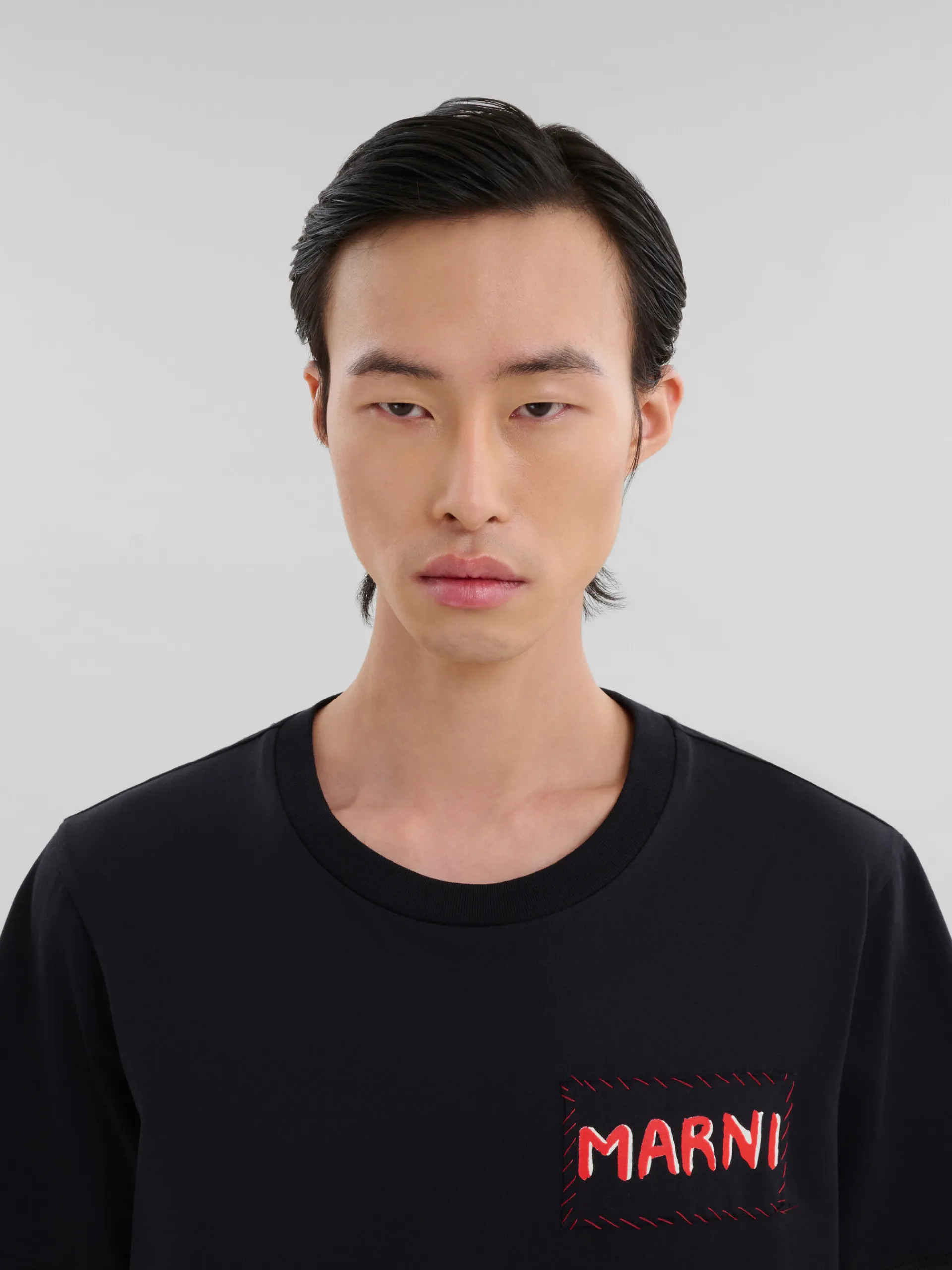 Tops & T-Shirts>Marni Organic Cotton T-shirt With Patch BLACK