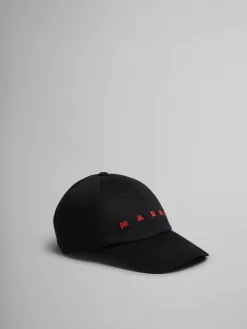 Hats>Marni Organic Gabardine Baseball Cap With Embroidered Logo BLACK