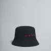 Hats>Marni Organic Gabardine Bucket Hat With Embroidered Logo BLACK
