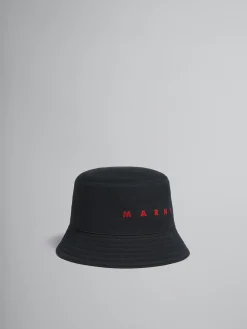 Hats>Marni Organic Gabardine Bucket Hat With Embroidered Logo BLACK