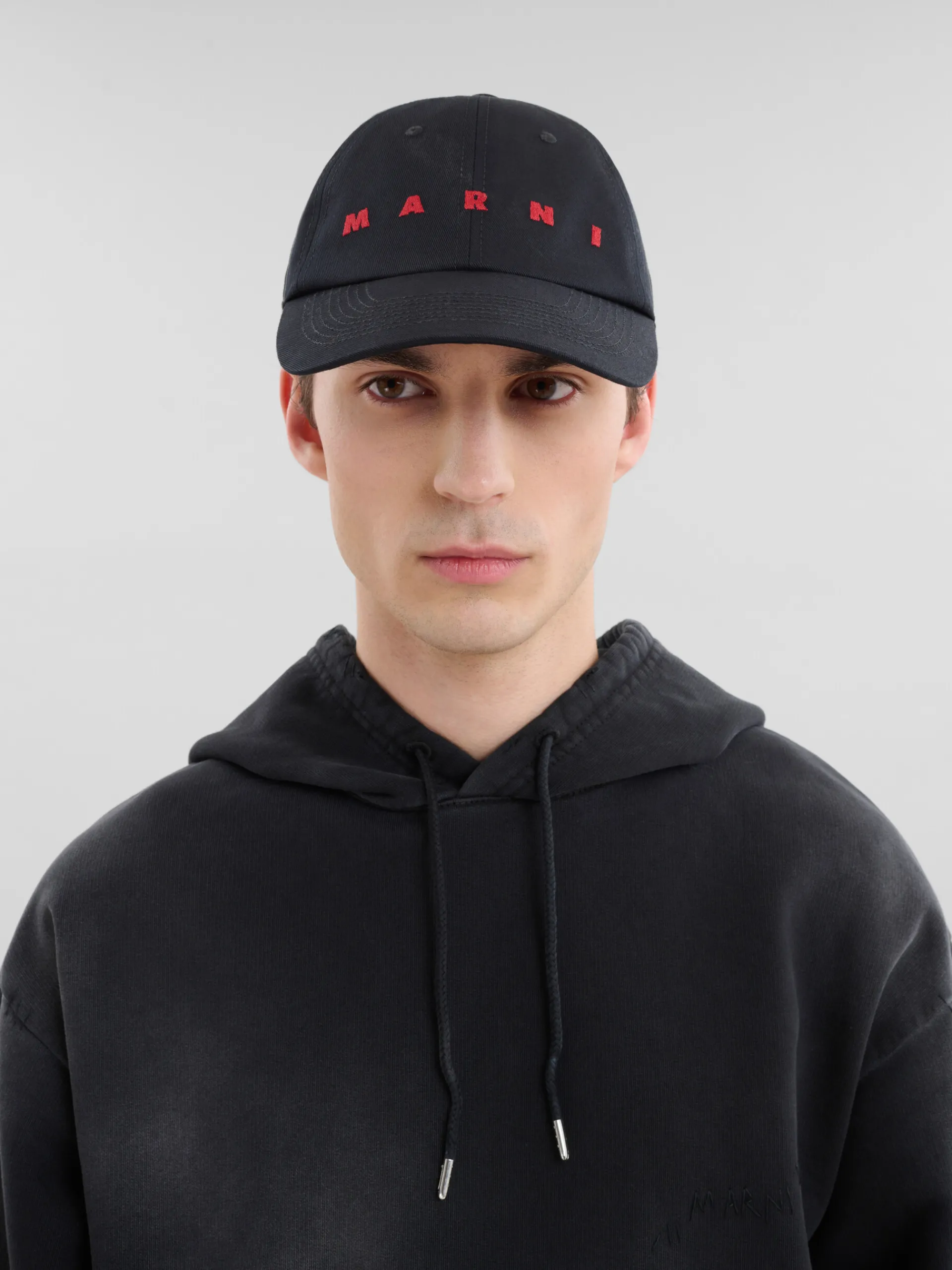 Hats>Marni Organic Gabardine Baseball Cap With Embroidered Logo BLACK