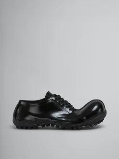 Lace Up & Loafers>Marni Patent Leather Wave Lace Up BLACK
