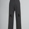 Pants>Marni Pinstripe Wool Trousers With Mending Embroidery BLACK