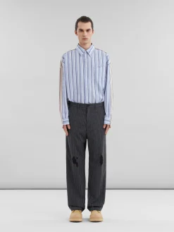 Pants>Marni Pinstripe Wool Trousers With Mending Embroidery BLACK