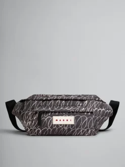 Belt Bags>Marni Puff Belt Bag With Scribble Print BLACK