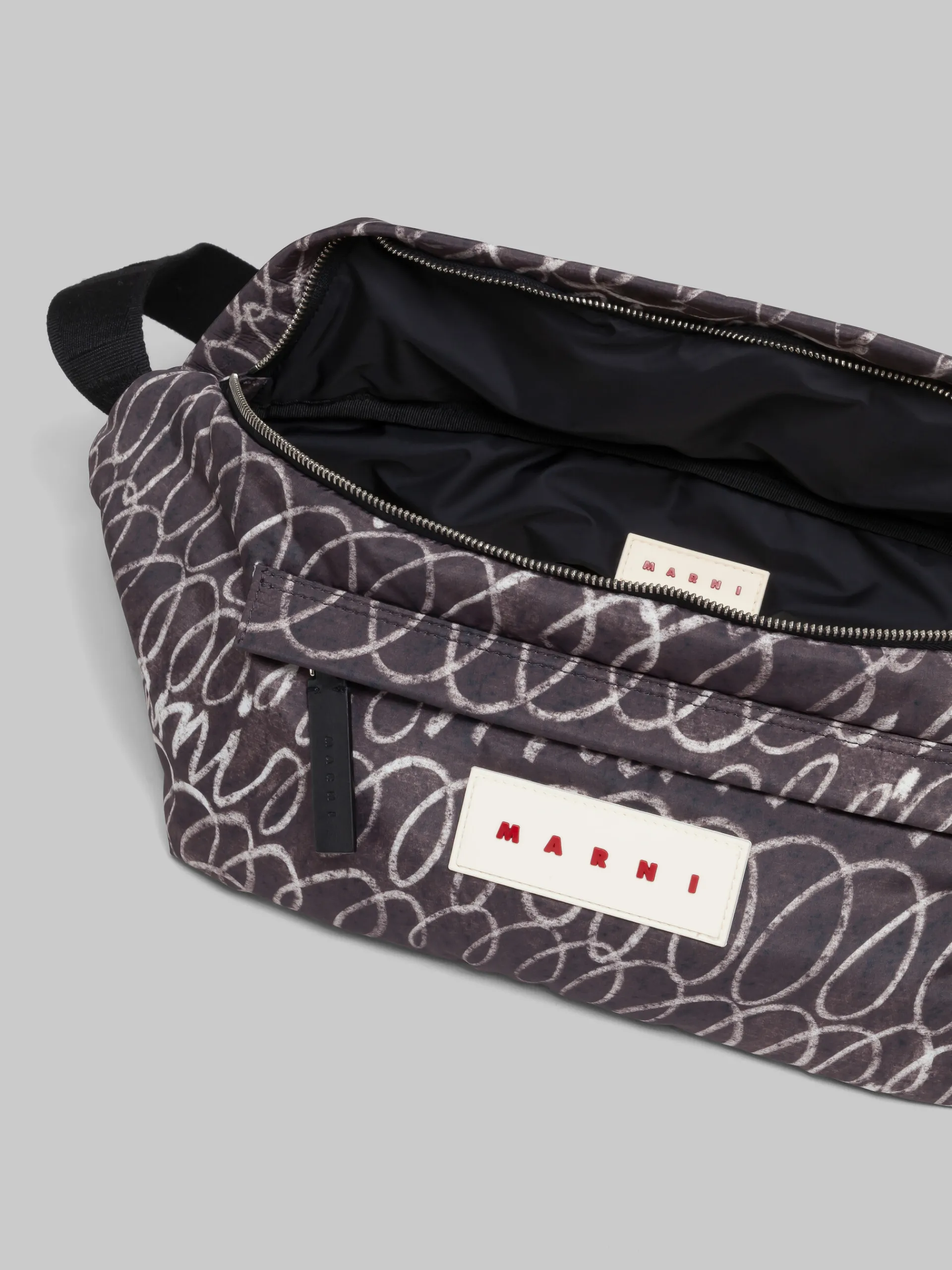 Belt Bags>Marni Puff Belt Bag With Scribble Print BLACK