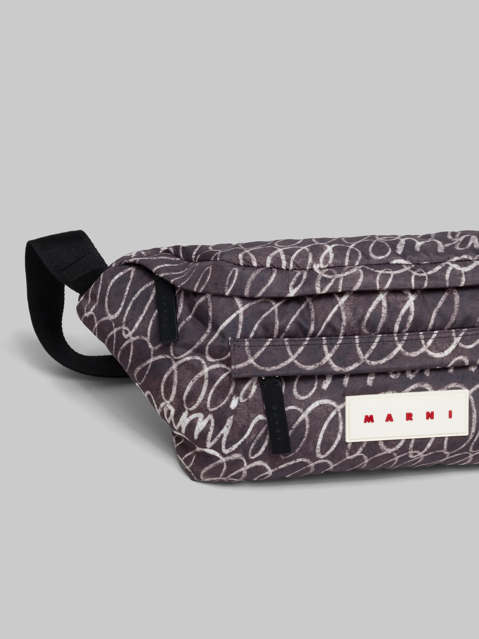 Belt Bags>Marni Puff Belt Bag With Scribble Print BLACK