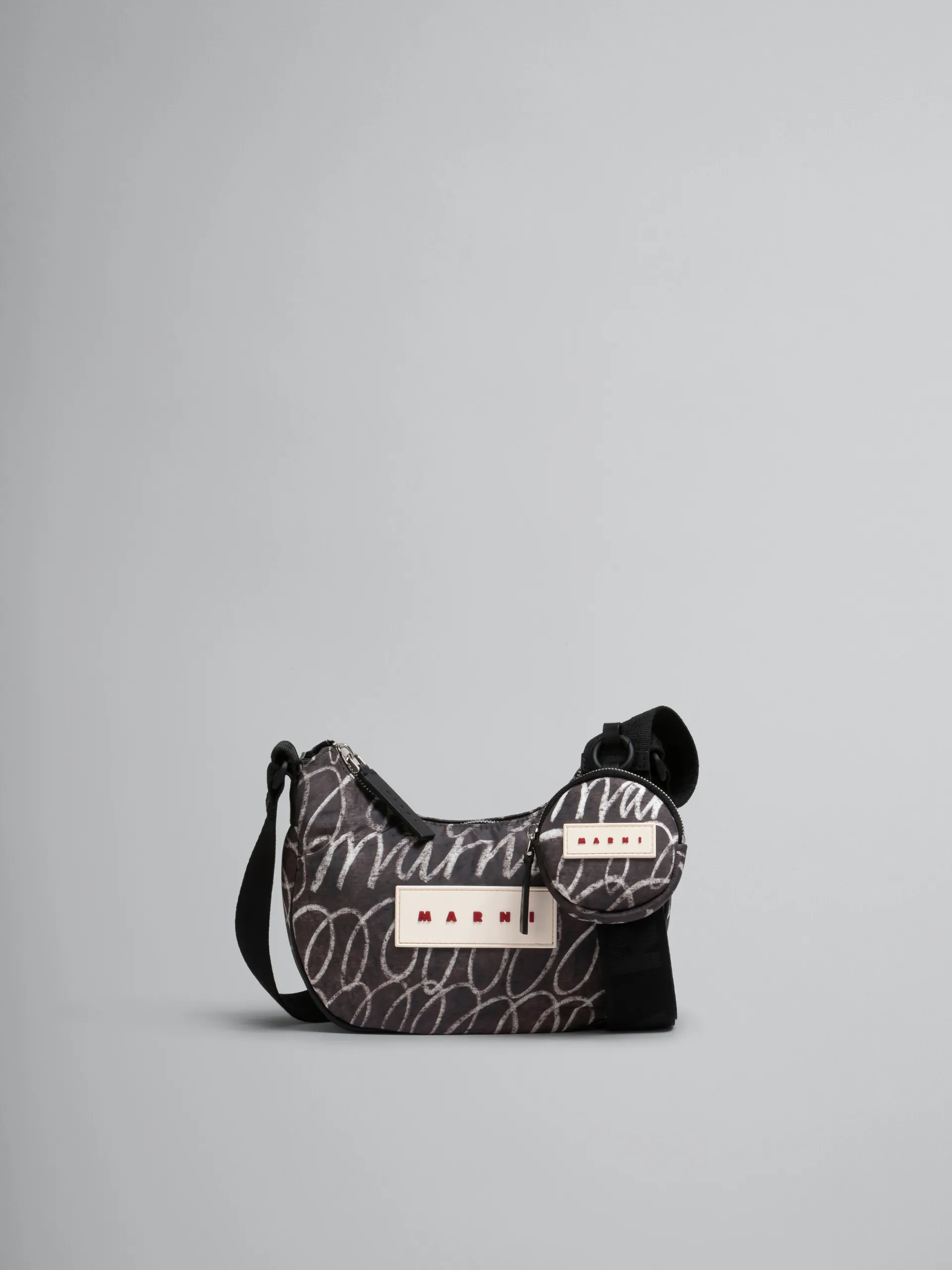 Crossbody Bags>Marni Puff Hobo Bag With Scribble Print BLACK
