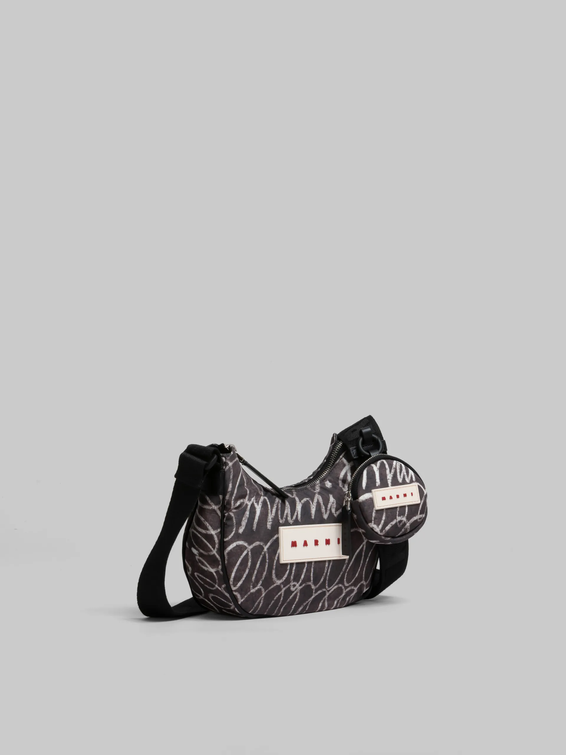 Crossbody Bags>Marni Puff Hobo Bag With Scribble Print BLACK