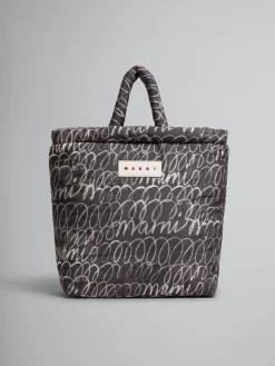 Tote Bags>Marni Puff Tote Bag With Scribble Print BLACK