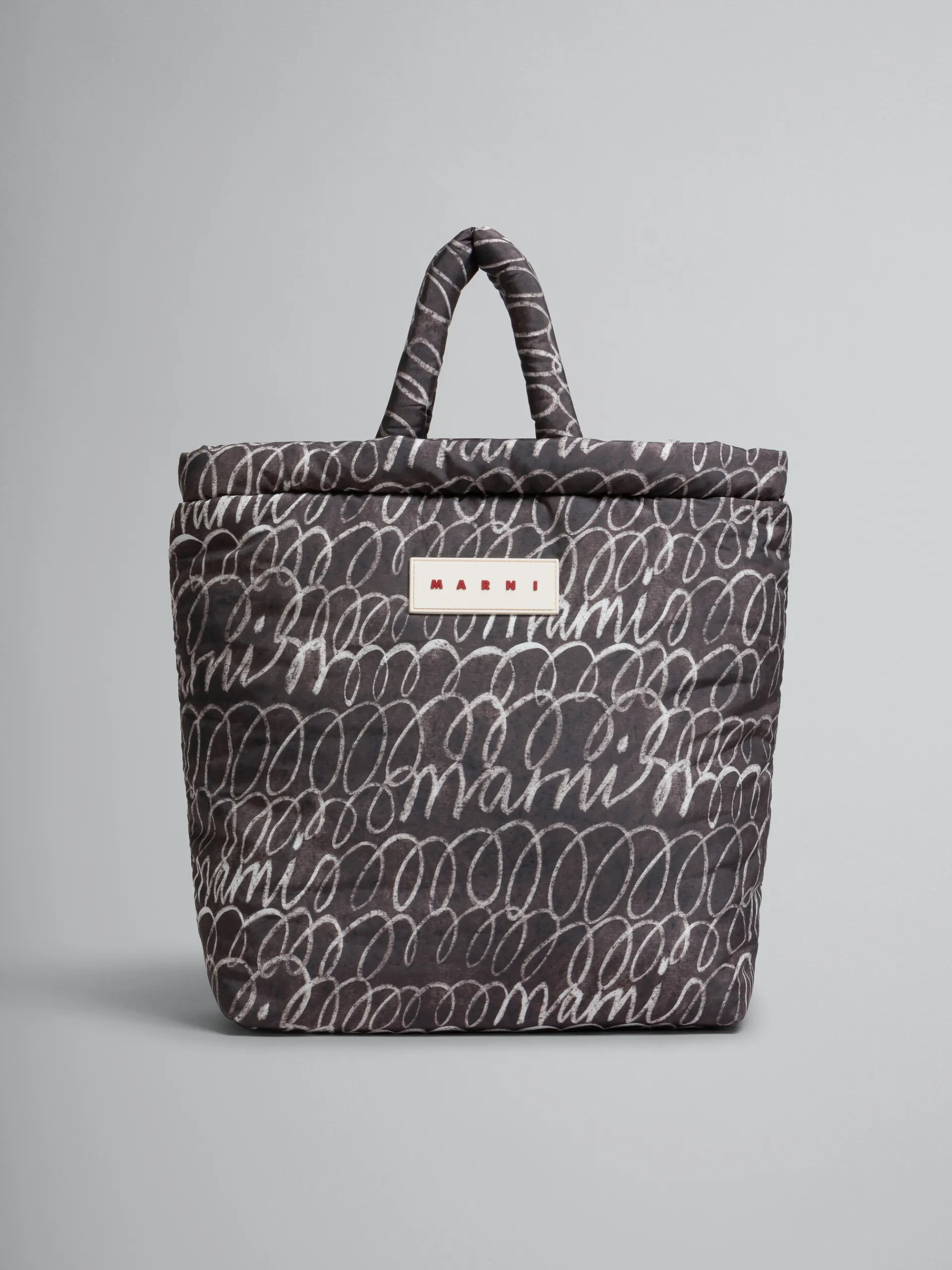 Tote Bags>Marni Puff Tote Bag With Scribble Print BLACK