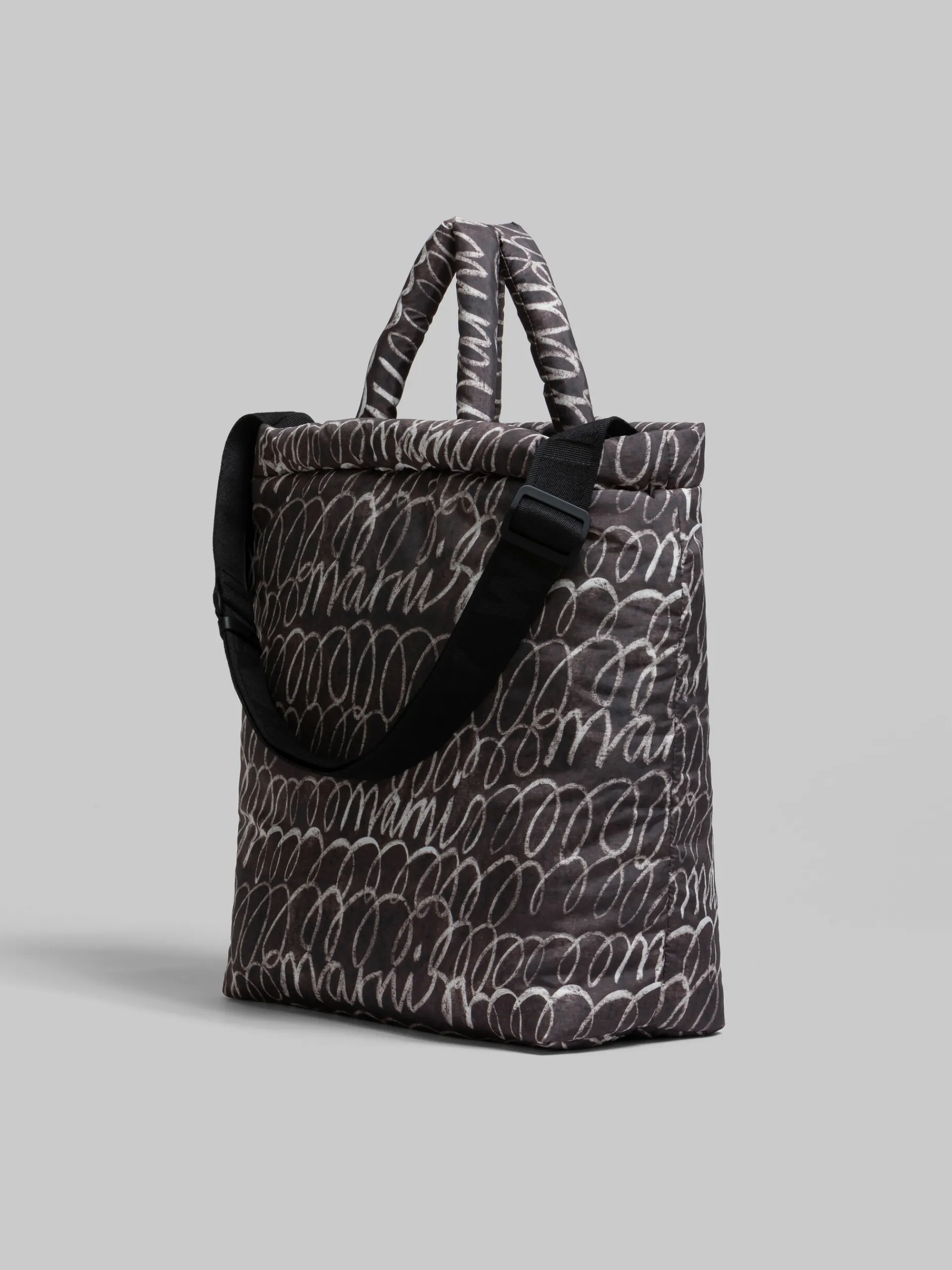 Tote Bags>Marni Puff Tote Bag With Scribble Print BLACK