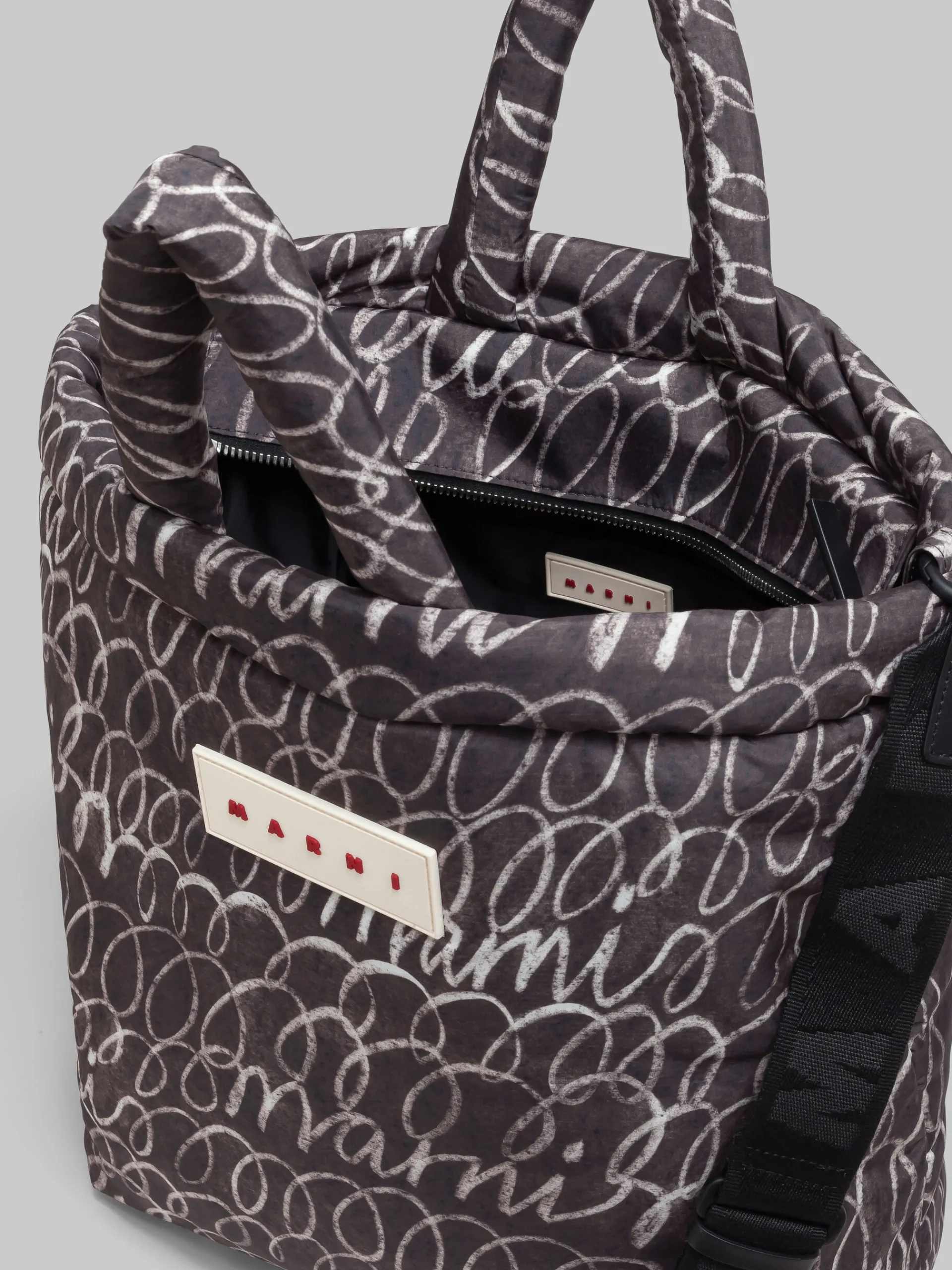 Tote Bags>Marni Puff Tote Bag With Scribble Print BLACK