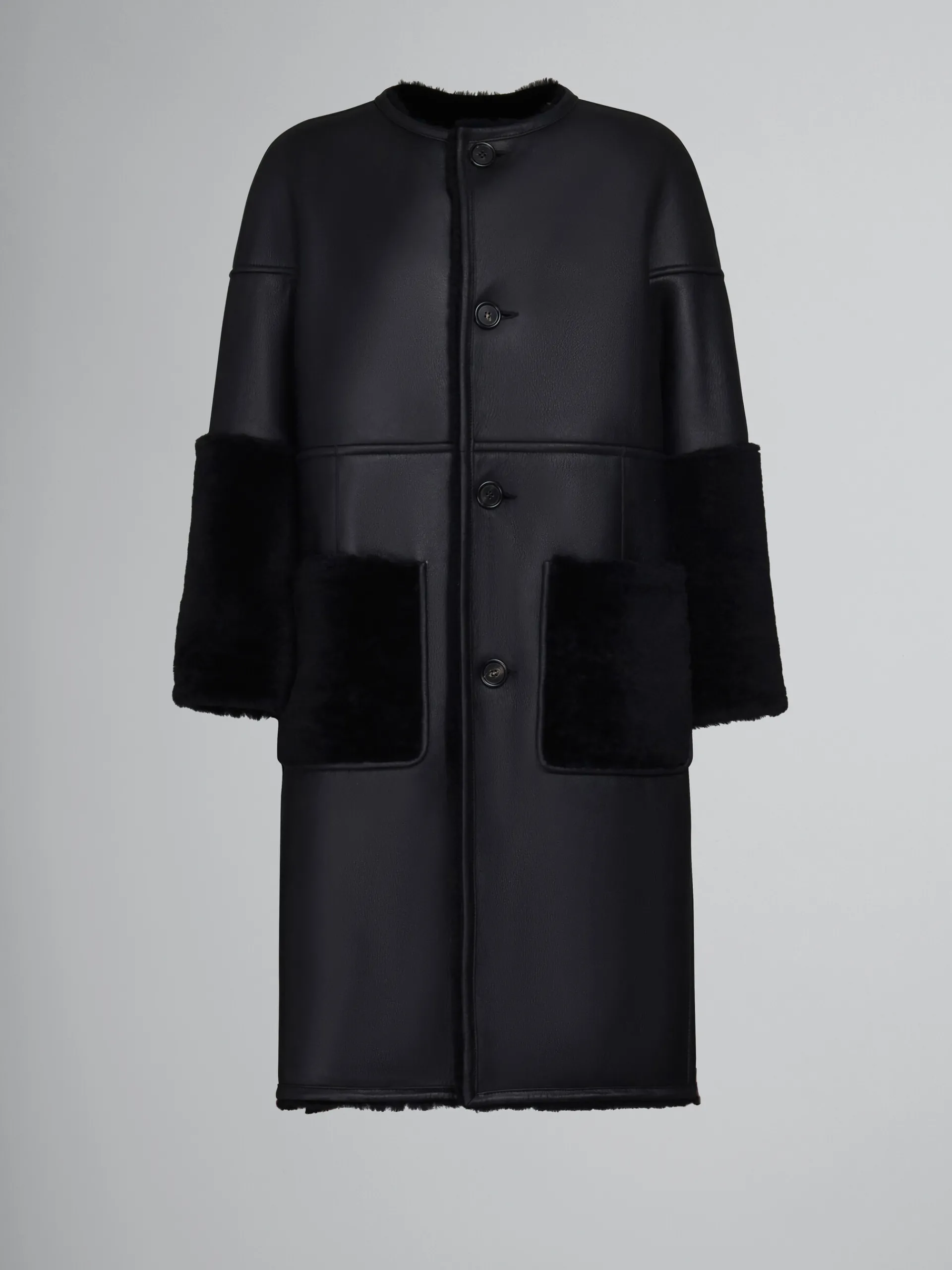 Coats & Jackets>Marni Reversible Shearling Coat BLACK