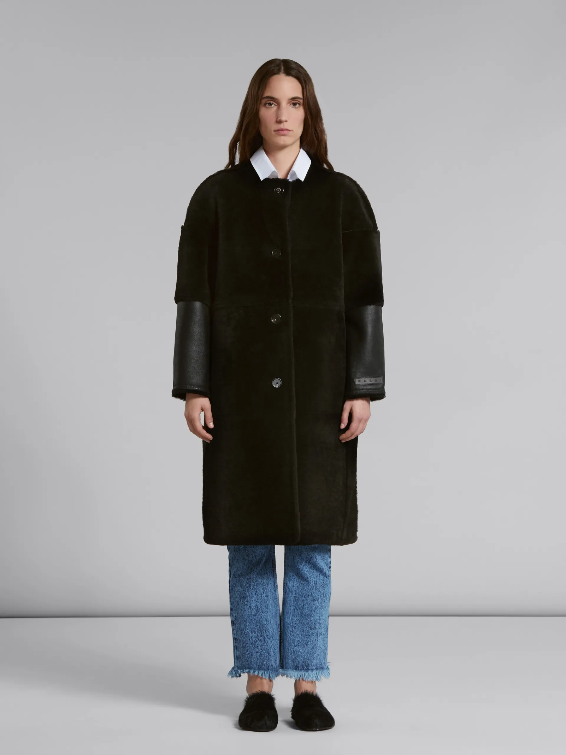 Coats & Jackets>Marni Reversible Shearling Coat BLACK