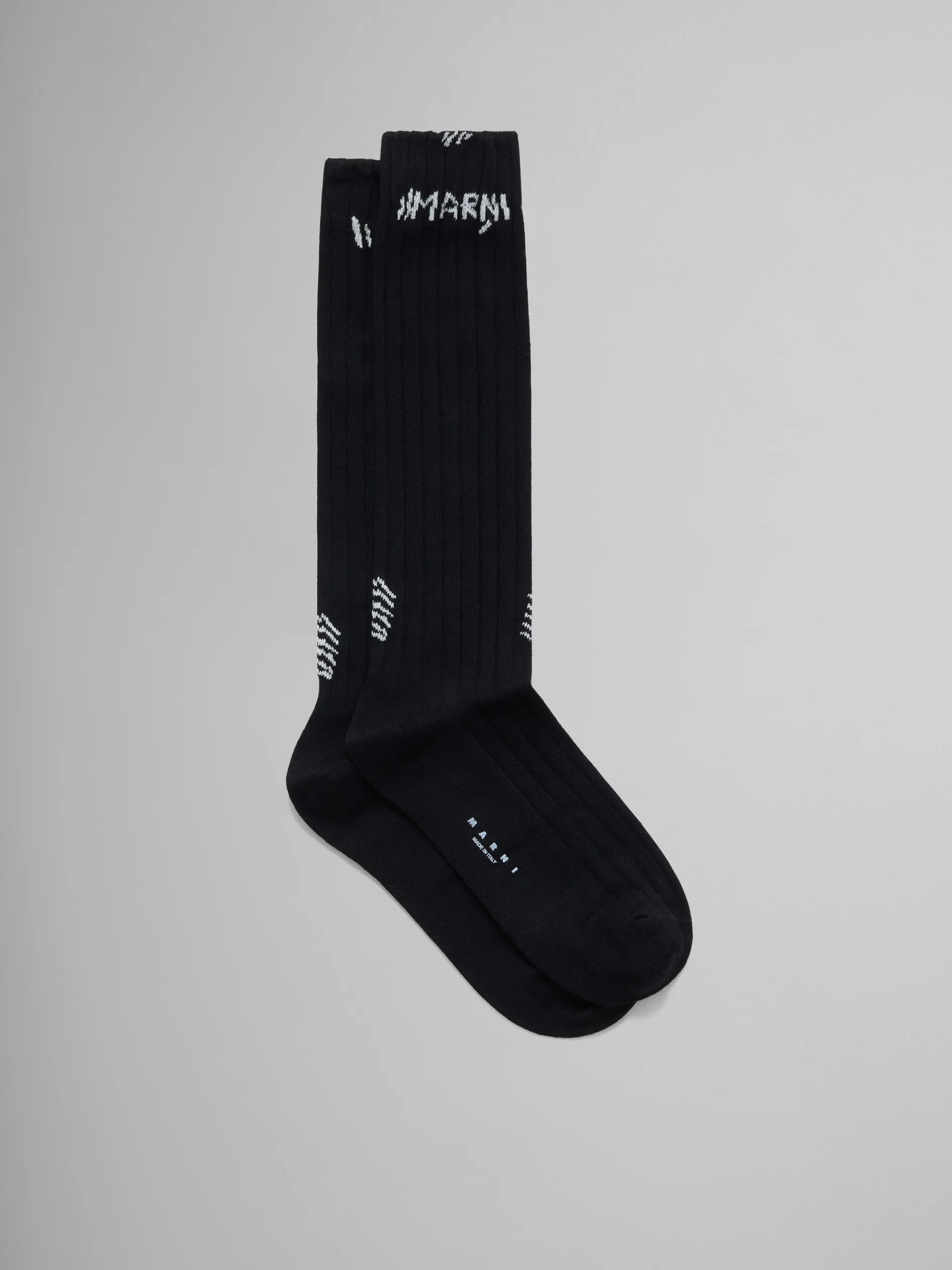 Socks>Marni Ribbed Cotton Socks With Mending BLACK