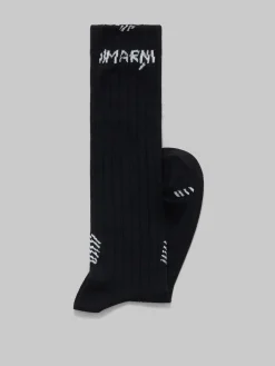 Socks>Marni Ribbed Cotton Socks With Mending BLACK