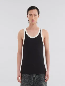 Tops & T-Shirts>Marni Ribbed Cotton Tank Top With Mending BLACK