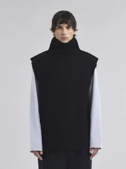 Knitwear>Marni Ribbed Wool Vest BLACK