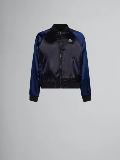 Coats & Jackets>Marni Satin Bomber With Beaded Logos BLACK