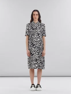 Dresses>Marni Satin-back Crêpe Dress With Blooming Print BLACK
