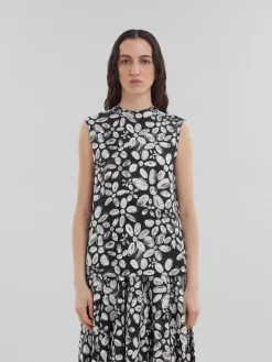 Matching Sets | Tops & T-Shirts>Marni Satin-back Crêpe Sleeveless Top With Blooming Print BLACK