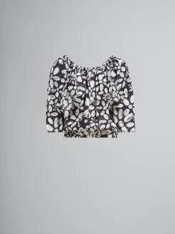 Tops & T-Shirts>Marni Satin-back Crêpe Top With Blooming Print BLACK