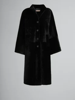 Coats & Jackets>Marni Shaved Shearling Coat With Padded Shoulders BLACK
