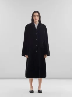 Coats & Jackets>Marni Shaved Shearling Coat With Padded Shoulders BLACK