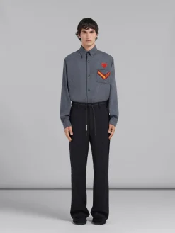 Pants>Marni Tropical Wool Trousers With Satin Stripes BLACK