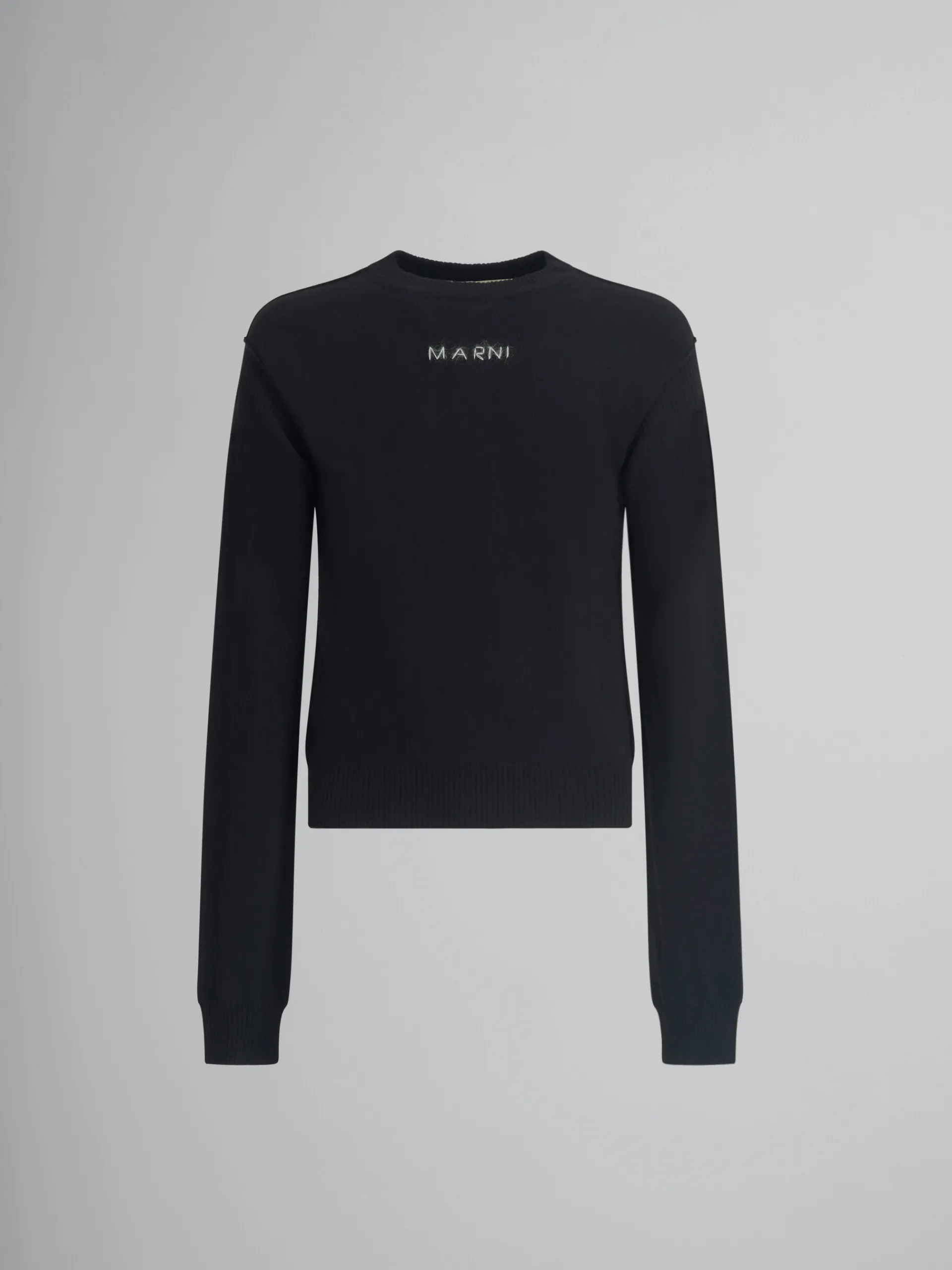 Knitwear>Marni Wool And Cashmere Crewneck With Logo BLACK