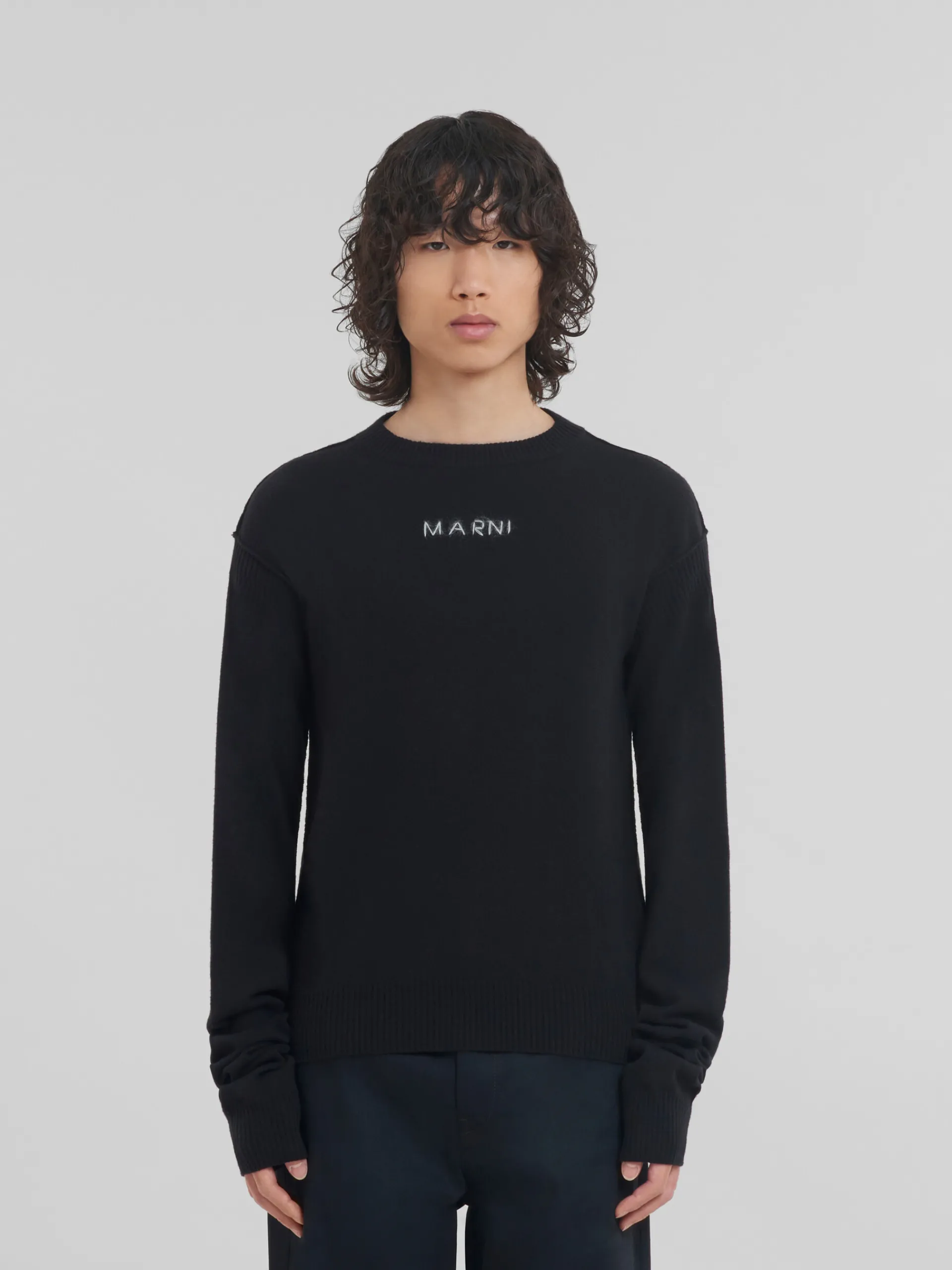 Knitwear>Marni Wool And Cashmere Crewneck With Logo BLACK