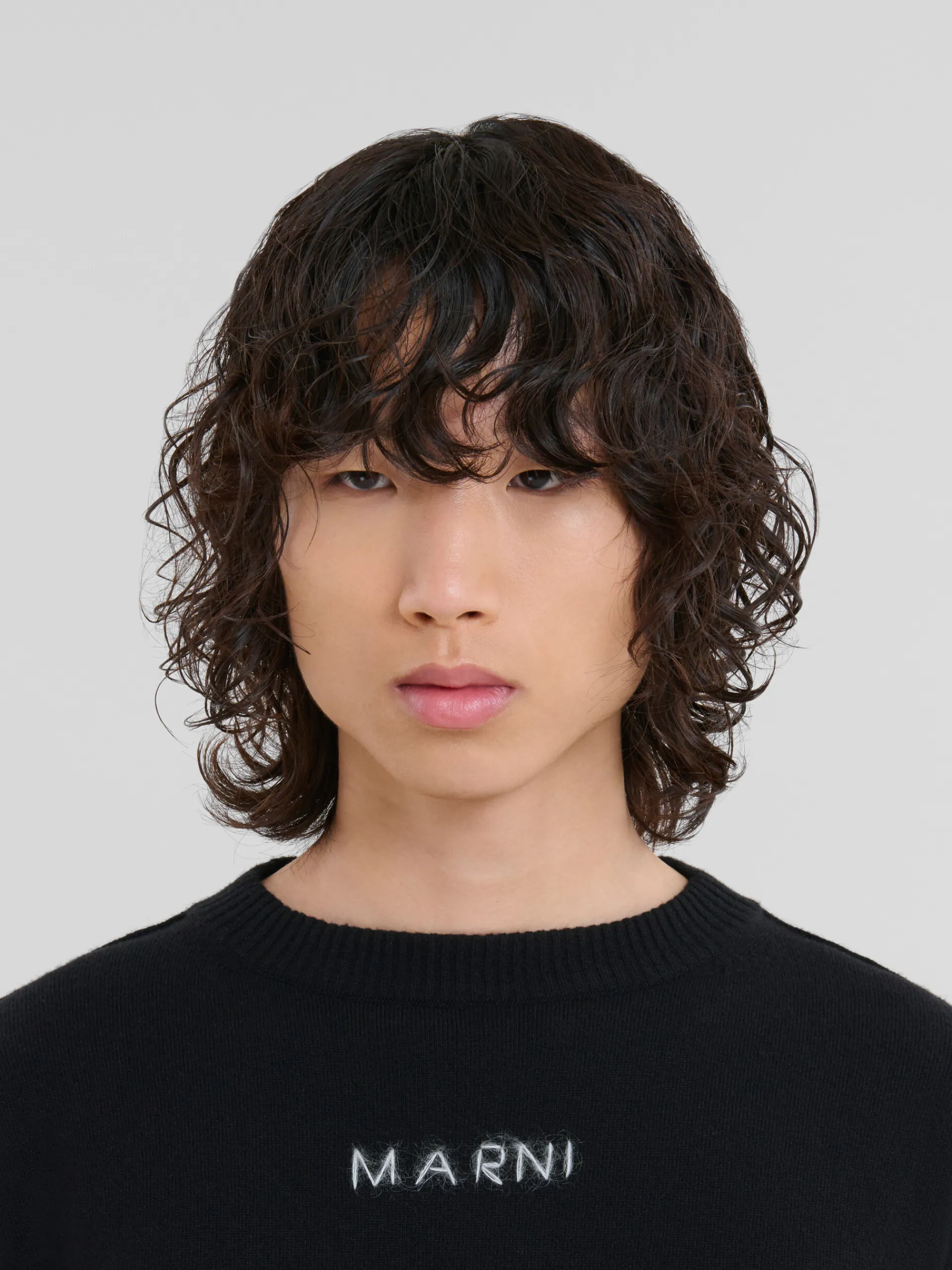 Knitwear>Marni Wool And Cashmere Crewneck With Logo BLACK